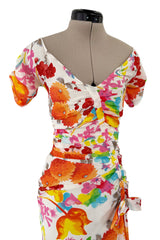 Gorgeous Spring 2006 Christian Dior by John Galliano Bright Floral Print Silk Chiffon Dress