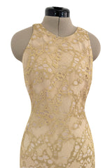 Incredible Spring 2012 Alexander McQueen by Sarah Burton Gold Lace Dress w Full Lower Skirting