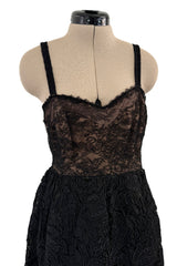 Prettiest 1960s James Galanos Couture Black French Lace & Silk Cord Dress