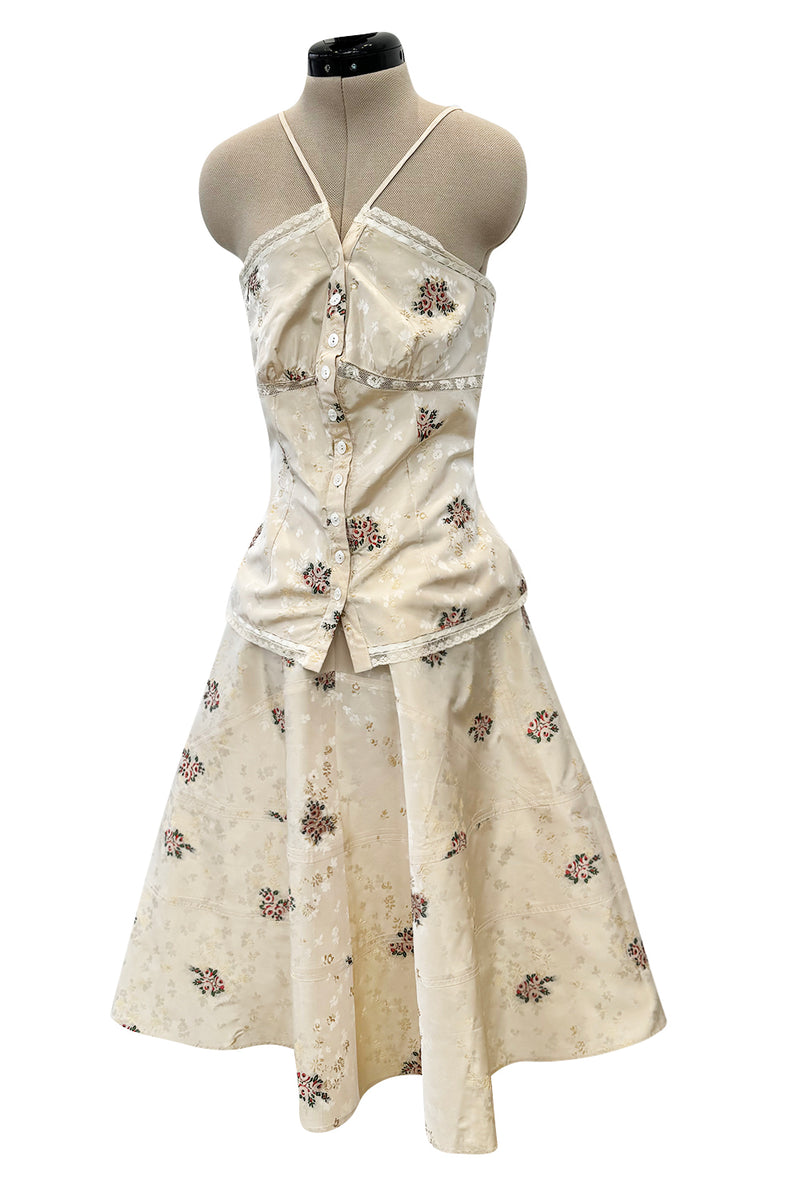 Spring 2006 Christian Dior by John Galliano Ivory Silk Top & Skirt Set w Flowers