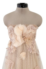 Magical 2012 Dolce & Gabbana Pinky Nude Tulle & Lace Flower Applique Strapless Dress