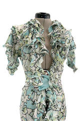 Spring 2006 Roberto Cavalli Runway Look 36 Silk Chiffon Floral Print Dress w Daring Plunges