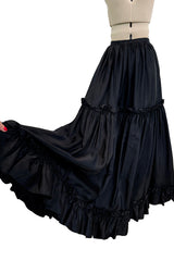 Dreamy Spring 1977 Yves Saint Laurent "Spanish" Collaction Full Length Black Silk Ruffled Maxi Skirt