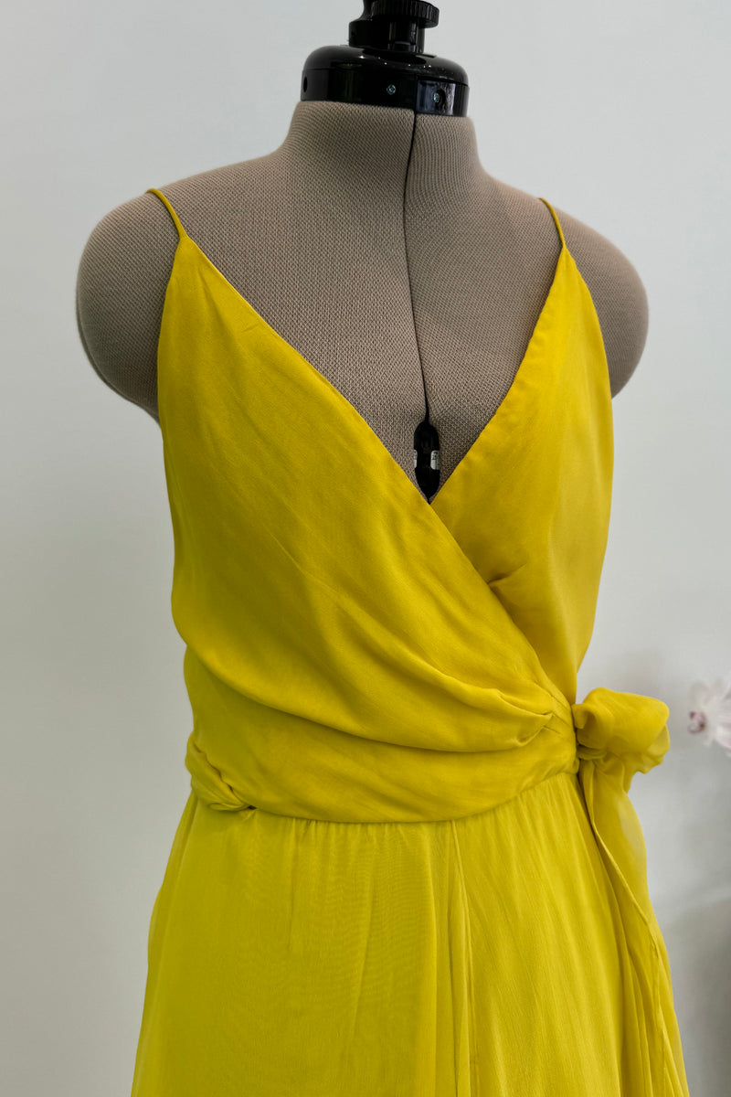 Oscar de la Renta 1970s Yellow Chiffon & Feather Dress