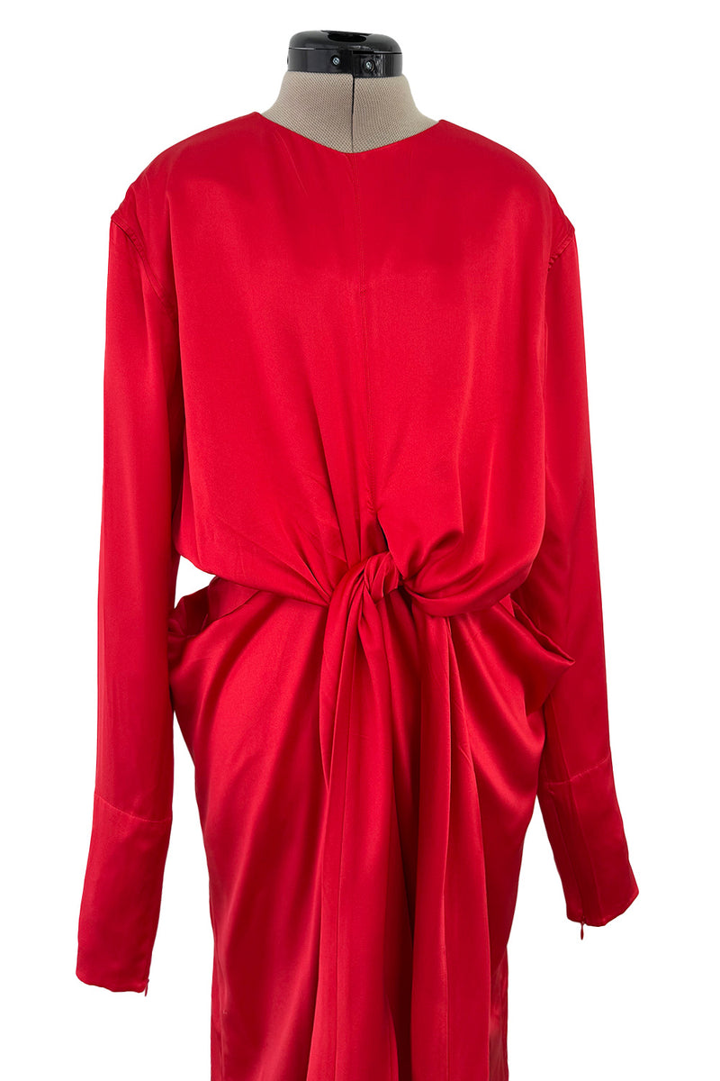 Pre-Fall 2017 Celine by Phoebe Philo Red Silk Dress w Front Knotted Detail