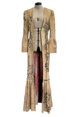 Extraordinary Spring 2002 Roberto Cavalli Runway Look 5 Hand Painted Distressed Suede Full Length Coat