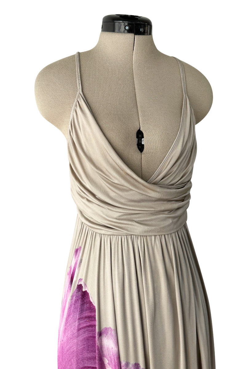 Prettiest 2006 Alexander McQueen Soft Taupe Jersey Dress w Huge Floral Print