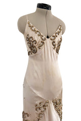 Dreamy 2004 Roberto Cavalli Pale Pink & Copper / Gold Wire Embellished Dress