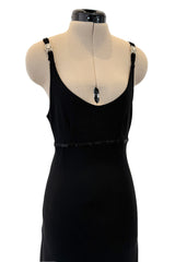 Minimalist c.1995- 1996 Gianni Versace Black Stretch Dress w Side Slits