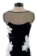 Beautiful Fall 2005 John Galliano Bias Cut Black Silk Dress w Hand Applied Silk Flowers