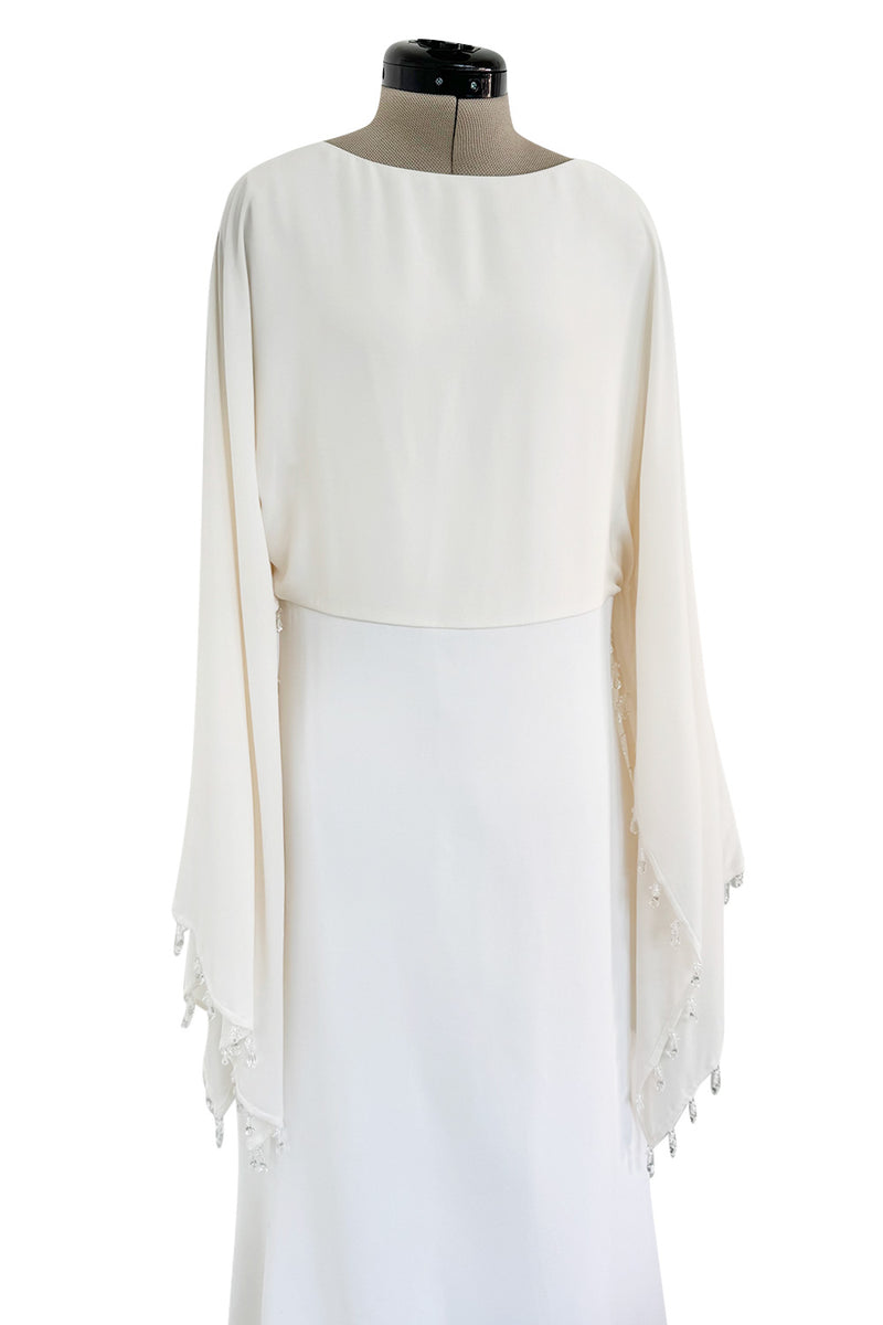 Amazing 2018 Givenchy by Clare Waight Keller White & Ivory Dress w Bead Edged Angel Sleeves