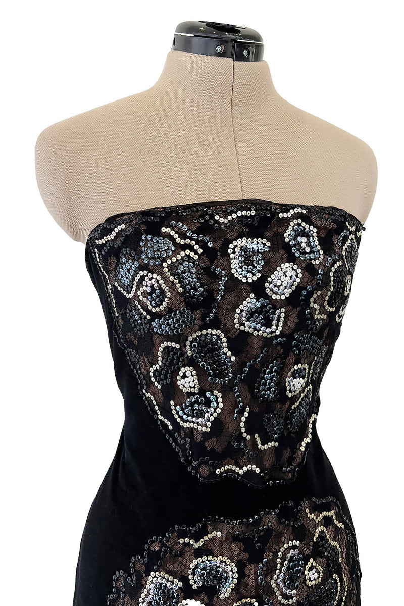 Outstanding Fall 2001 Chanel by Karl Lagerfeld Runway Strapless Sequin & Lace Panel Dress