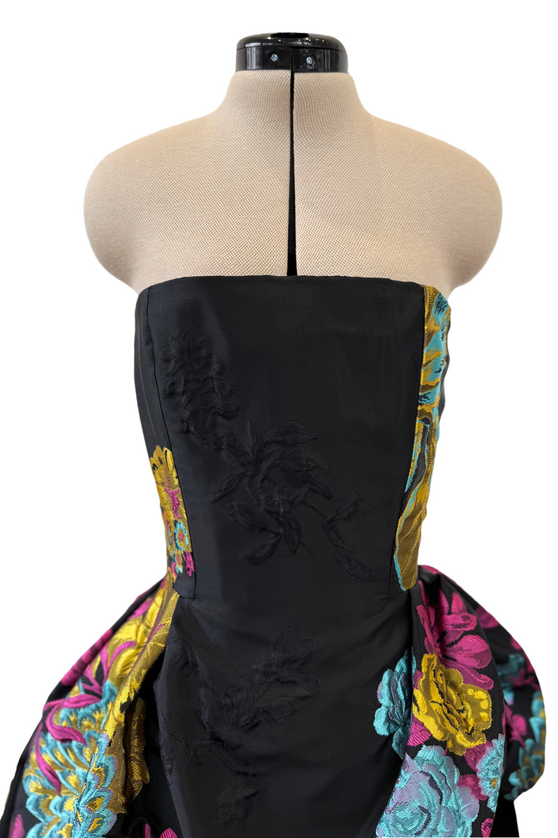 Spectacular Fall 1999 Christian Lacroix Runway Strapless Floral Silk Brocade Dress