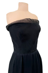 Spring 1979 Givenchy Haute Couture Runway Black Silk Chiffon Strapless Dress w Gold Sequin Bow Dress