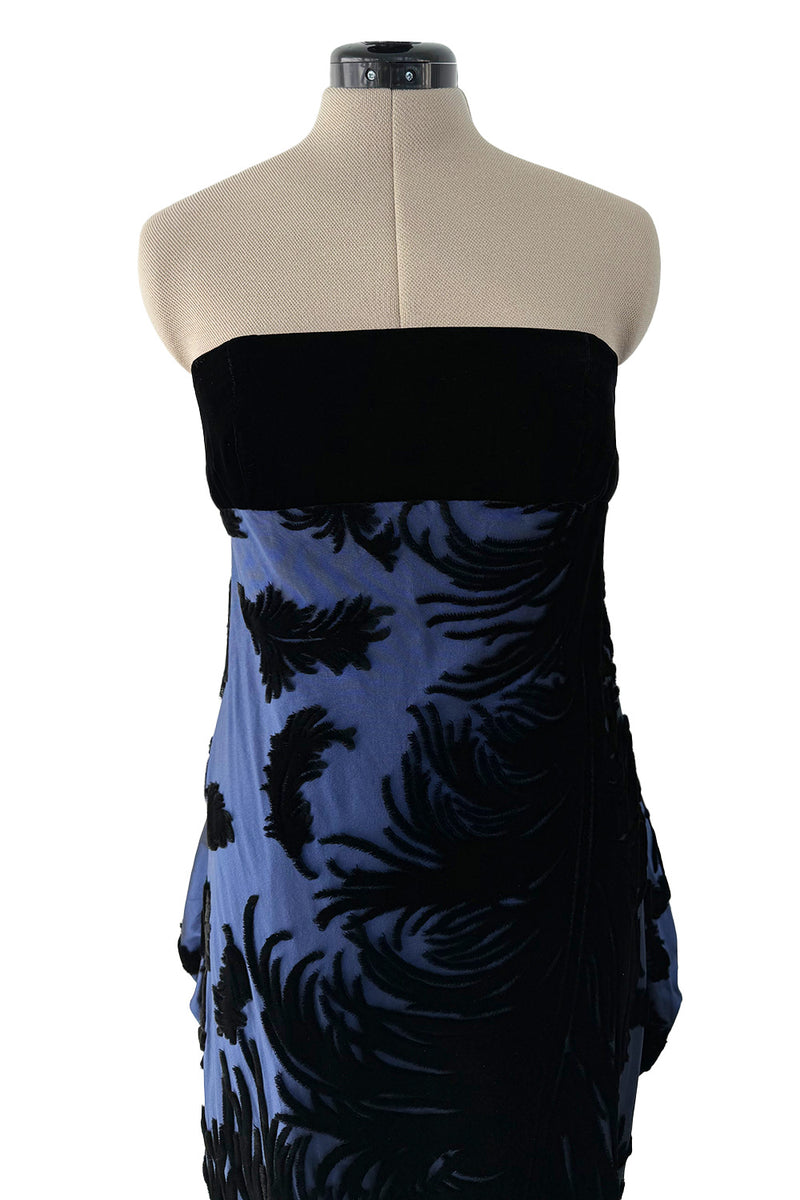 Incredible Fall 1987 Bill Blass Runway Deep Blue Silk & Black Velvet Dress w Back Bustles & Bows