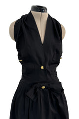 Gorgeous Little 1980s Chanel by Karl Lagerfeld Black Cotton Halter Dress w Full Skirt