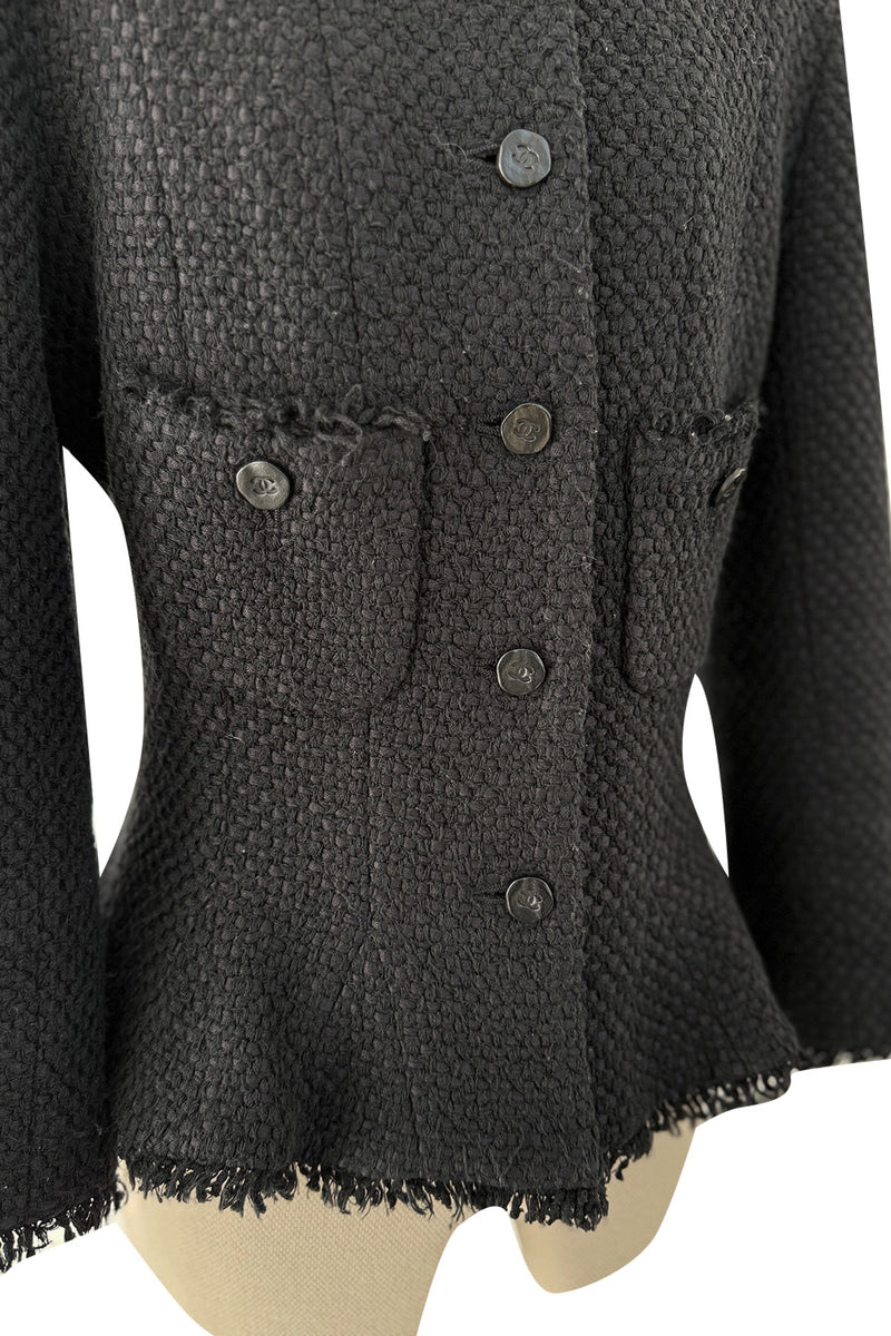 Spring 2006 Chanel by Karl Lagerfeld Woven Black Boucle Jacket w Fringe