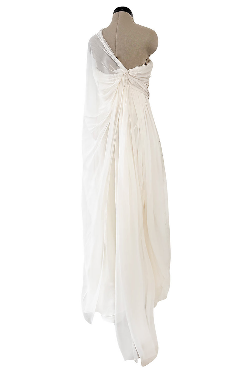 Exceptional Spring 2008 Christian Dior by John Galliano Ivory Silk Chiffon Dress w Floral Embroidery