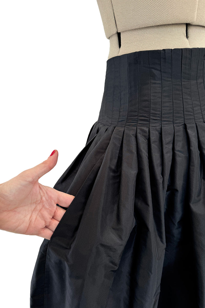 Beautiful 2006 Yves Saint Laurent by Stefano Pilati Silk Black Taffeta Skirt w Corseted Waist