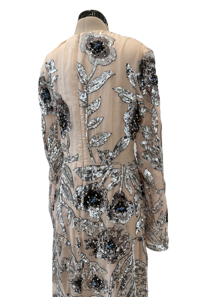 Gorgeous Fall 2022 Erdem Look 41 Nude Silk Organza & Silver Sequin Dress