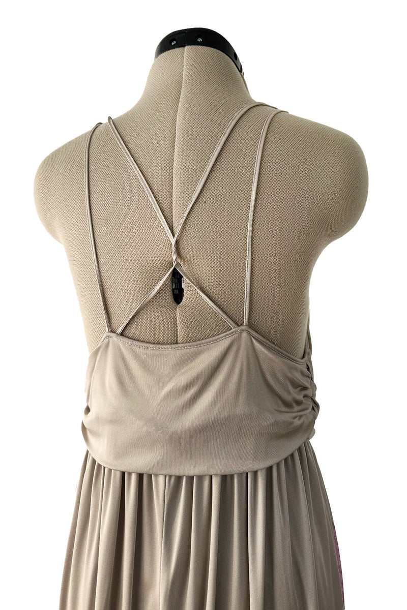 Prettiest 2006 Alexander McQueen Soft Taupe Jersey Dress w Huge Floral Print