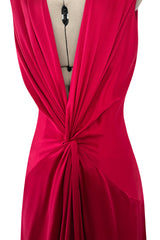 Spring 2008 Alexander McQueen Draped Red Silk Dress w Twisted Deep Front Plunge