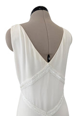 Gorgeous 2000s Valentino Bias Cut Ivory Silk Dress Dress w Beading Detail & Chiffon Skirt