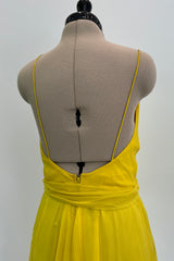 Oscar de la Renta 1970s Yellow Chiffon & Feather Dress