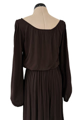 Gorgeous Fall 1975 Yves Saint Laurent Brown Silk Jersey Dress w Full Sleeves