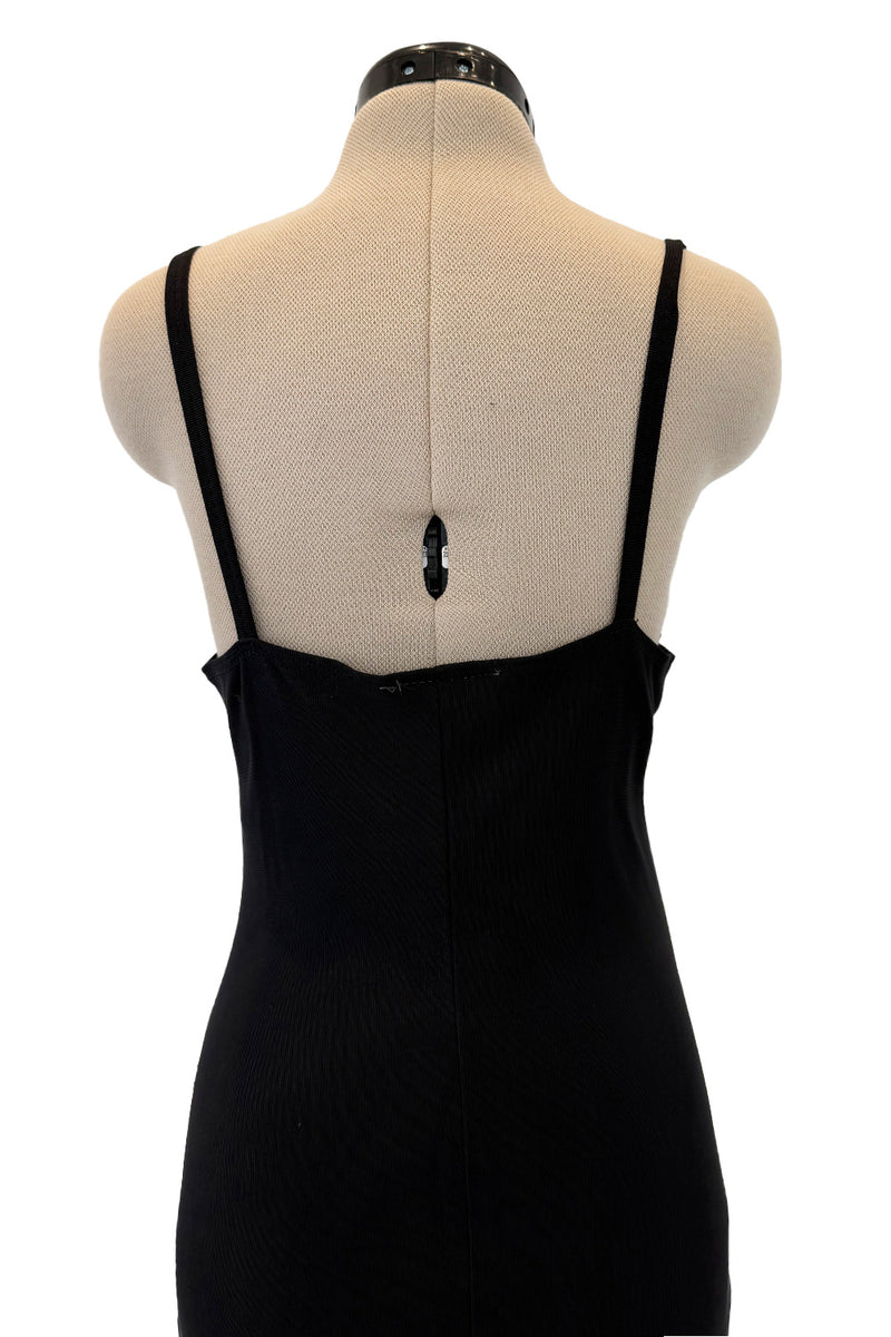 Minimalist c.1995- 1996 Gianni Versace Black Stretch Dress w Side Slits