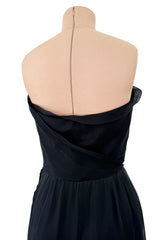 Spring 1979 Givenchy Haute Couture Runway Black Silk Chiffon Strapless Dress w Gold Sequin Bow Dress