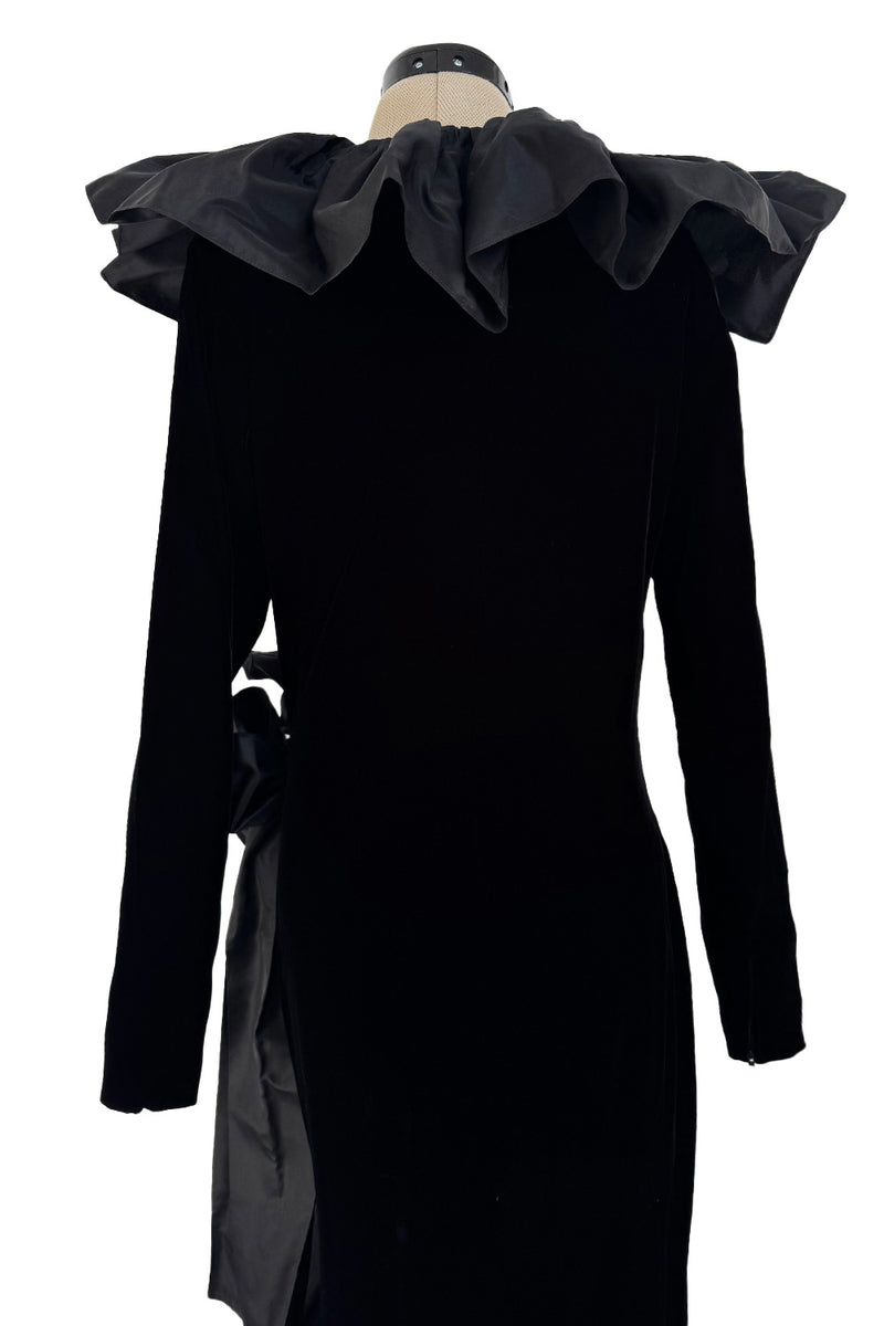 Amazing Fall 1984 Yves Saint Laurent Runway Silk Taffeta Ruffle & Velvet Wrap Dress