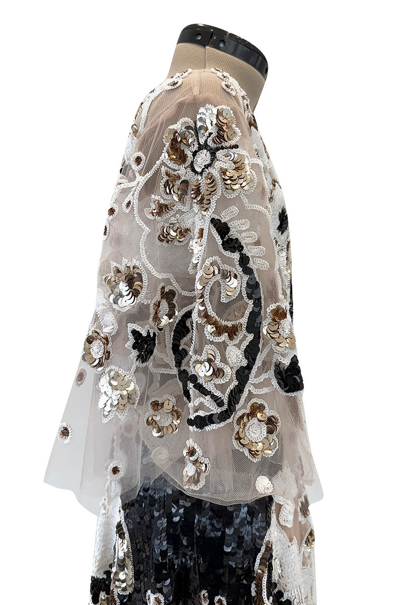 Resort 2021 Valentino by Pierpaolo Piccioli Gold, White & Black Sequin and Net Dress