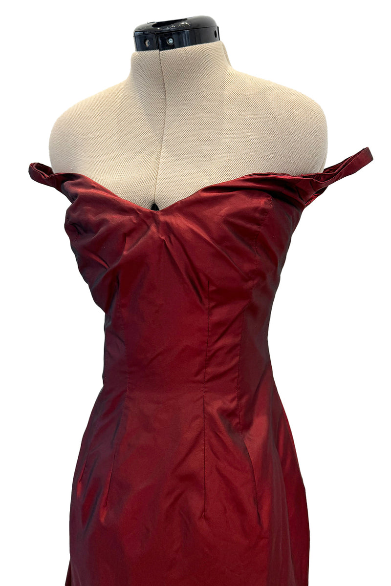 Magnificent Rare Fall 2000 John Galliano Deep Burgundy Red Silk Taffeta Corset Dress w Extended Panel