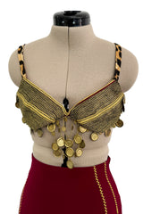 Incredible & Rare Fall 1989 Rifat Ozbek Embroidered Skirt Suit & Gold Bra Top