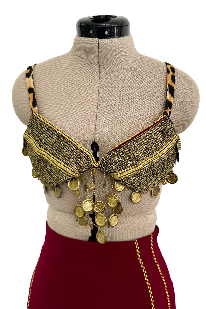 Incredible & Rare Fall 1989 Rifat Ozbek Embroidered Skirt Suit & Gold Bra Top