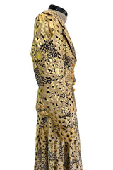 Amazing Fall 1992 Yves Saint Laurent Gold Leopard Print Extra Wide Pant & Jacket Suit Set