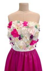 Dreamy 1982 Givenchy Strapless Silk Dress w Floral Appliques & Brilliant Full Pink Skirt