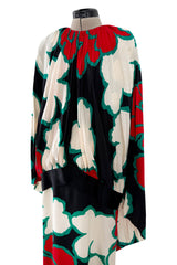 Incredible Spring 1985 Pierre Cardin Haute Couture Floral Silk Caped Runway Dress