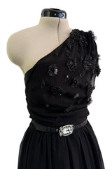 Spectacular Cruise 2008 Christian Dior by John Galliano Embellished One Shoulder Black Silk Chiffon Dress