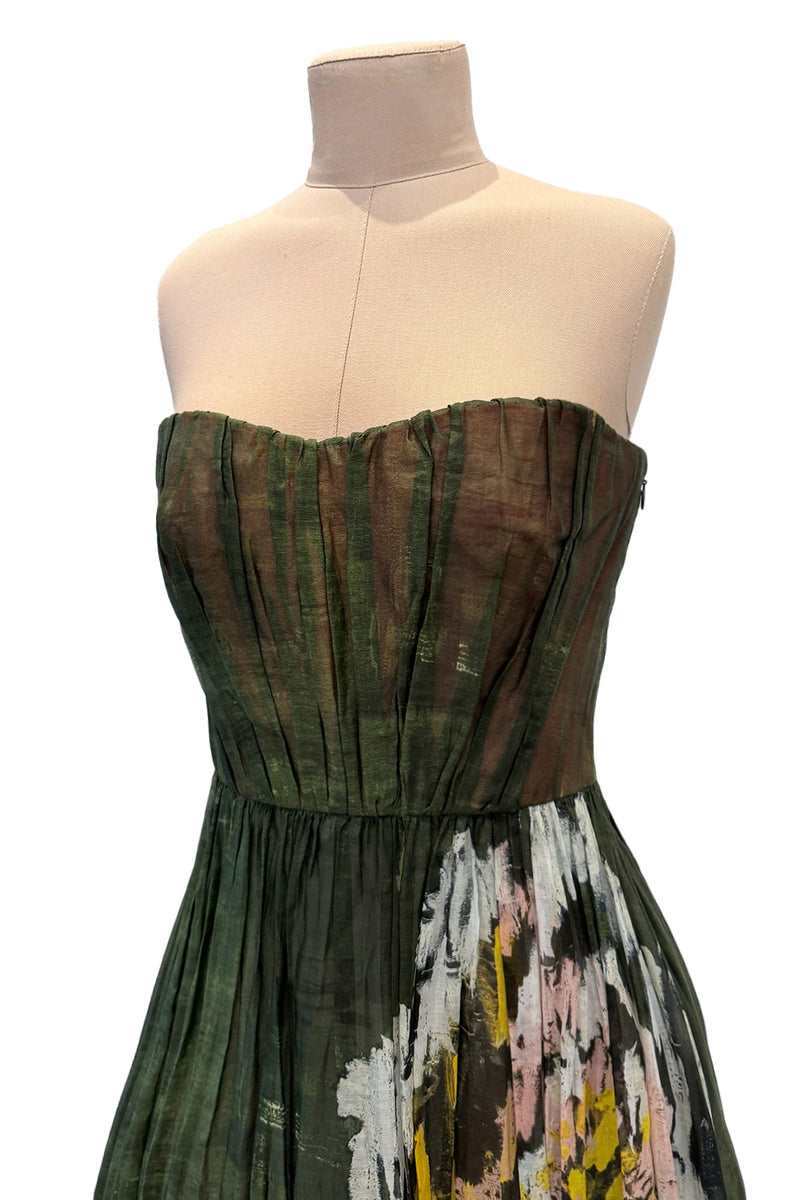 Fall 2019 Valentino by Pierpaolo Piccioli Strapless Strapless Green Dress w Floral Design