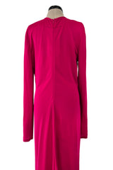 Spring 2018 Givenchy Deep Pink Long Tie Detailed Front Plunge Jersey Dress