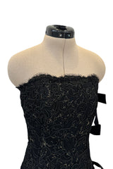 1994 Yves Saint Laurent Black Strapless Gold & Black Cord Dress w Side Bows