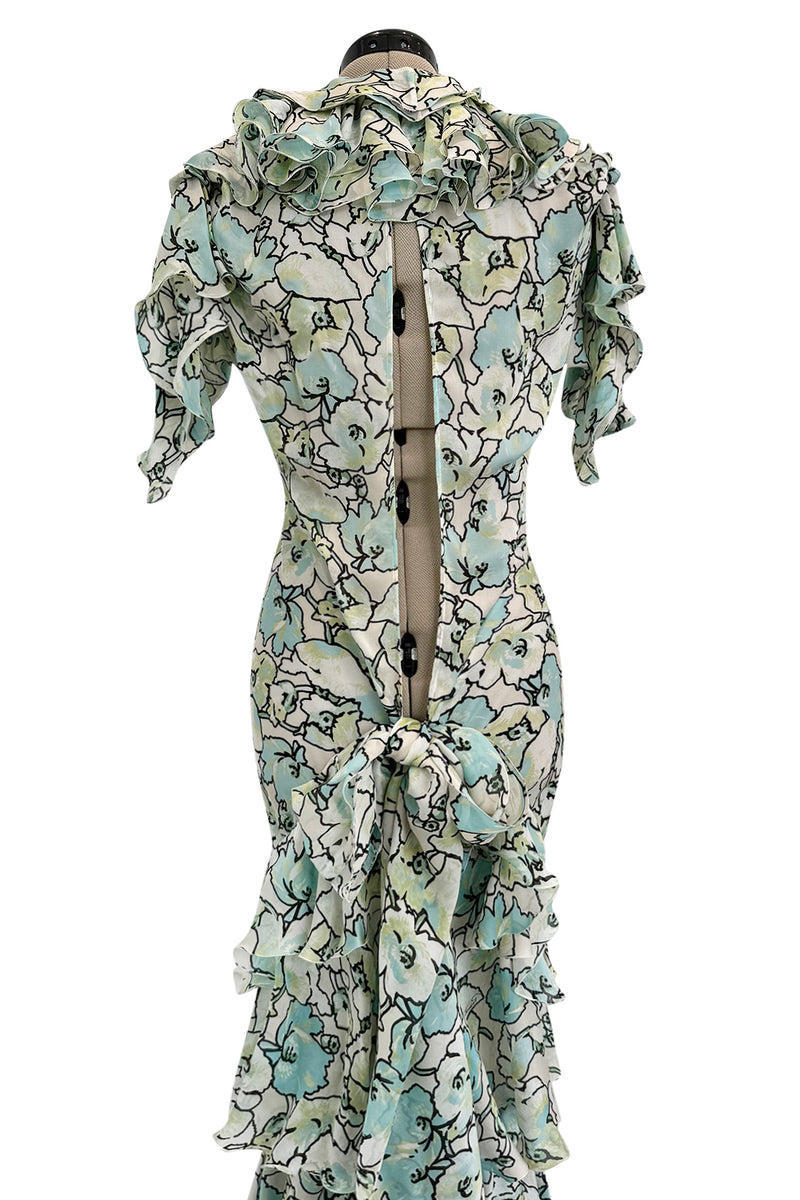 Spring 2006 Roberto Cavalli Runway Look 36 Silk Chiffon Floral Print Dress w Daring Plunges