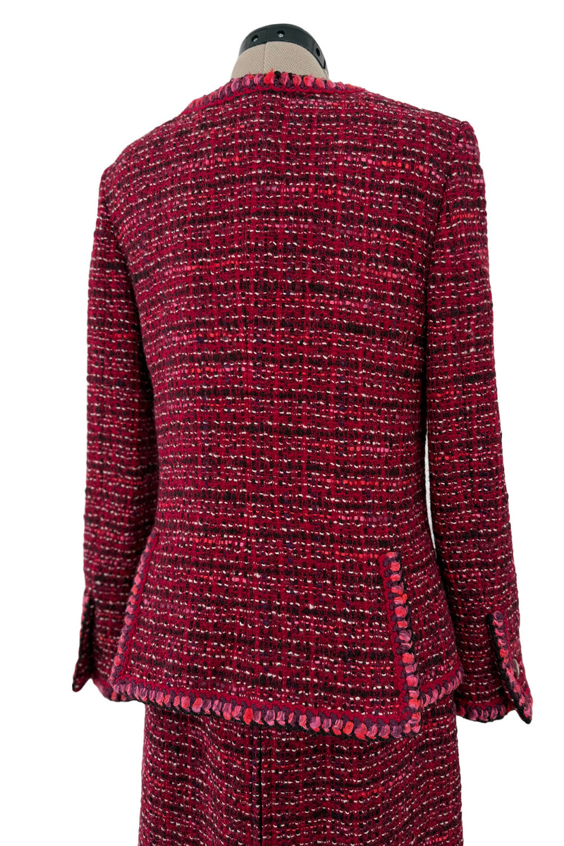 Fall 2001 Chanel by Karl Lagerfeld Deep Red Tweed Dress & Jacket Set