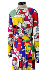 Incredible 1970s Lanvin by Jules-Francois Crahay Clown Print  Wide Leg Jersey Jumpsuit