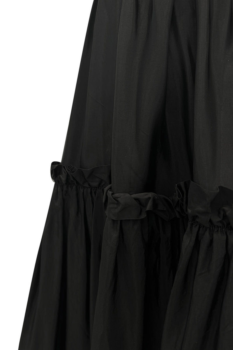 Dreamy Spring 1977 Yves Saint Laurent "Spanish" Collaction Full Length Black Silk Ruffled Maxi Skirt