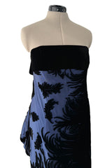 Incredible Fall 1987 Bill Blass Runway Deep Blue Silk & Black Velvet Dress w Back Bustles & Bows