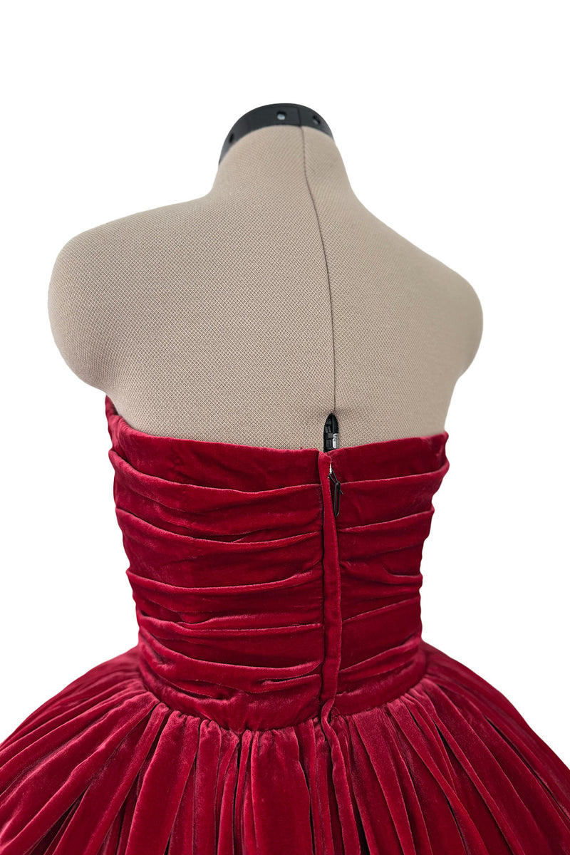 Phenomenal 2012 Dolce & Gabbana Strapless Deep Red Velvet Puff Skirt Dress