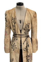 Extraordinary Spring 2002 Roberto Cavalli Runway Look 5 Hand Painted Distressed Suede Full Length Coat